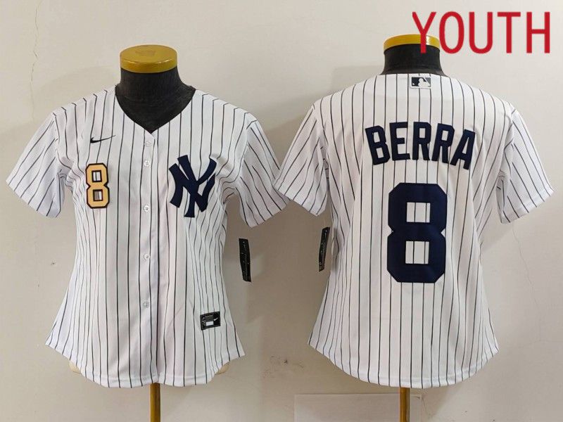Youth New York Yankees #8 Berra White stripe Game 2024 Nike MLB Jersey style 1->women mlb jersey->Women Jersey